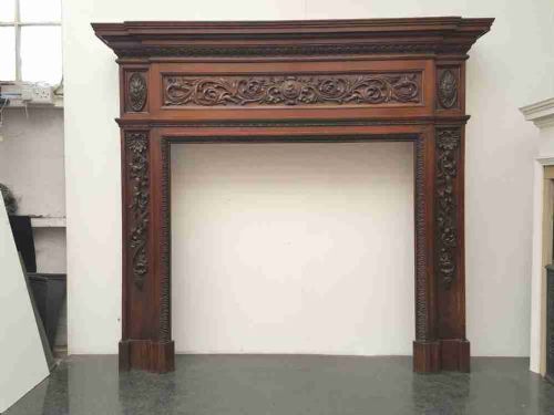 victorian carved solid oak fireplace