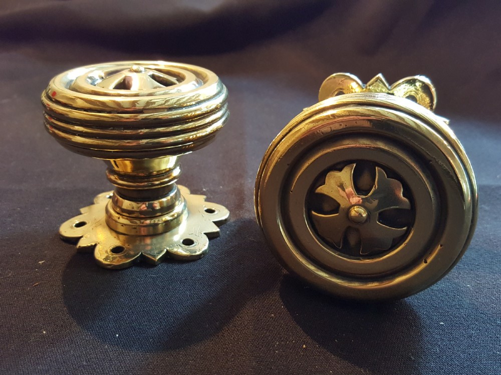 one pair of gothic brass door knobs