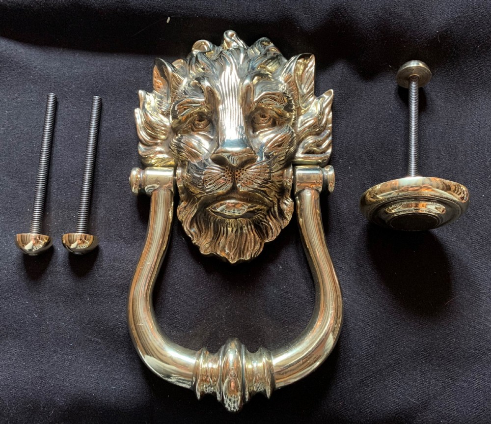 one brass victorian lion's head door knocker