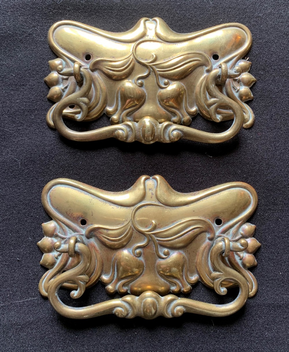 one pair of bronze art nouveau drawer handles
