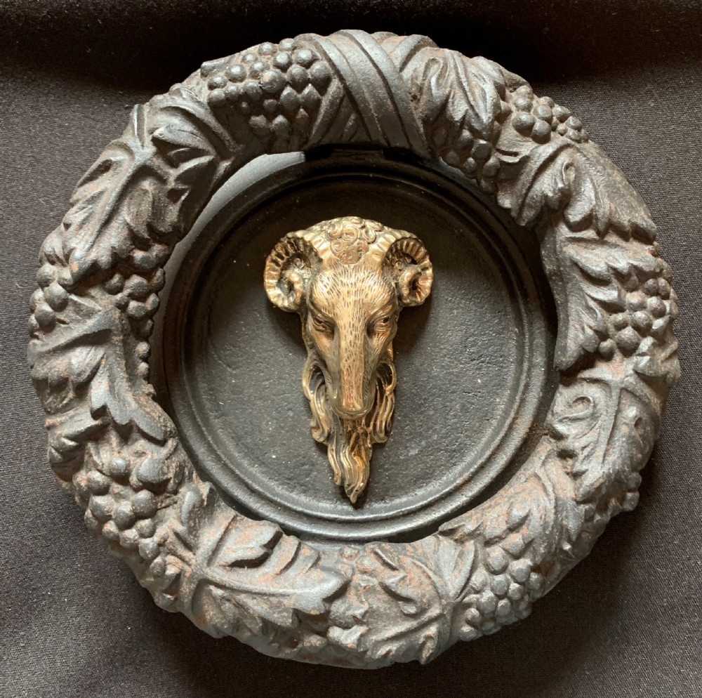 one cast iron brass victorian ram's head door knocker