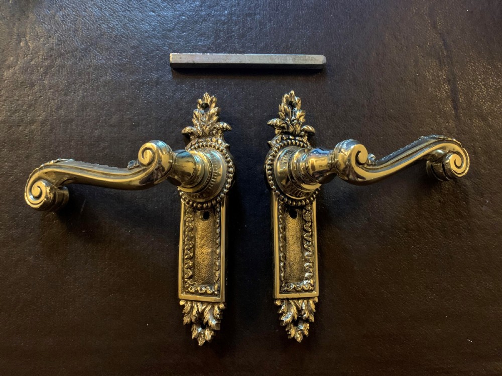 one pair of brass victorian door pull handles