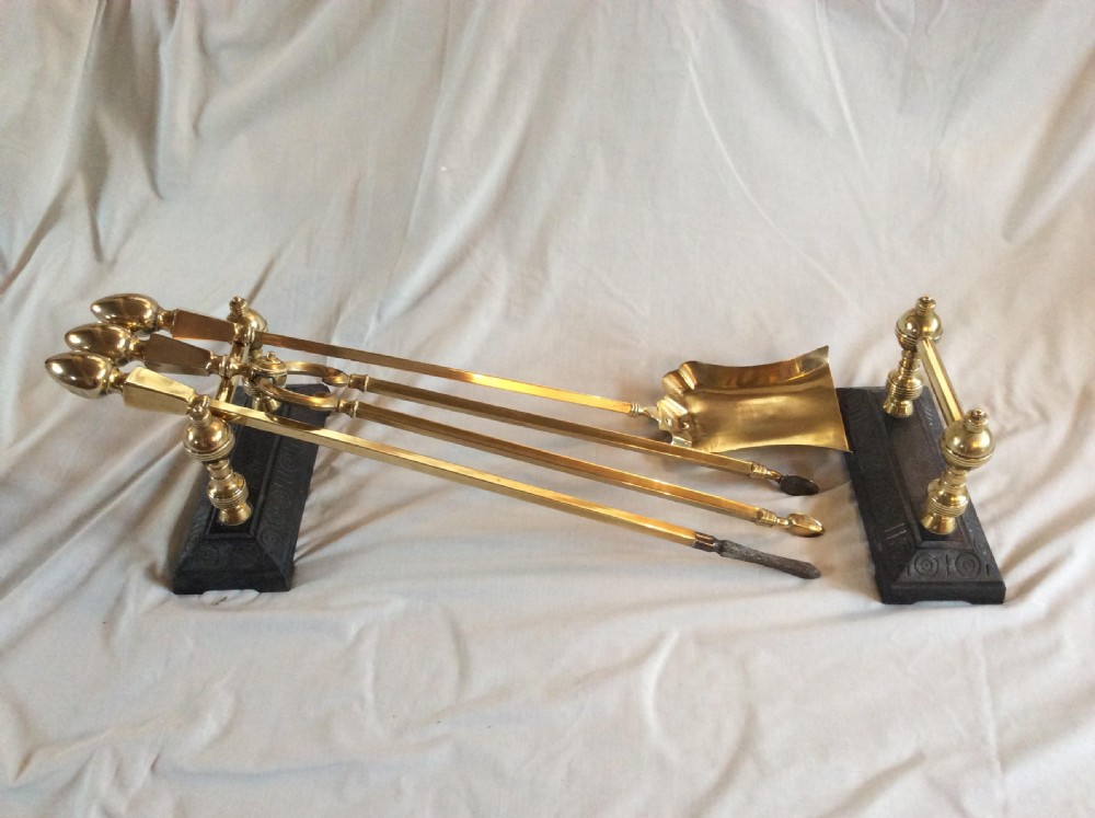 sa012 arts crafts brass fireplace accessory companion set